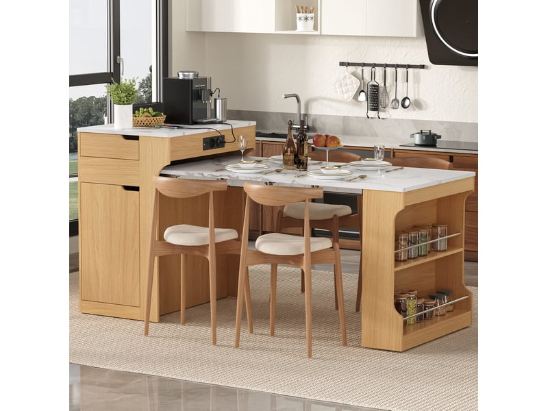  Îlot de cuisine extensible 55x80x93 cm mdf naturel  - Conforama C