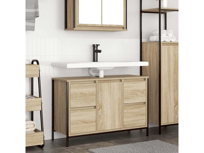  Meuble sous-évier, meuble de rangement avec tiroirs chêne sonoma 90x34.5x60 cm  - Conforama B