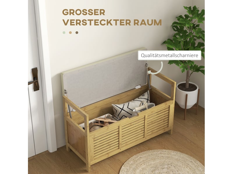  Banc à chaussures 100 x 40 x 60 cm avec couvercle relevable et étagère, bambou naturel, rangement pour entrée  - Conforama D