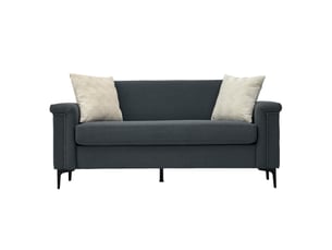 Canapé droit 2 places compact - accoudoirs larges, pieds métal, polyester gris foncé 172×72×82 cm