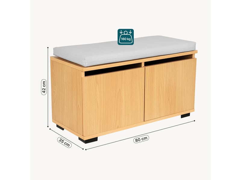  Banc à chaussures brande 42 x 80 x 35 cm effet chêne gris clair [en.casa]  - Conforama C