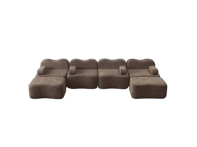  Canapé 4 places avec 2 poufs - 384x167x70 cm - canapé panoramique u velours mousse 32d sans structure 1100kg - marron  - Conforama A