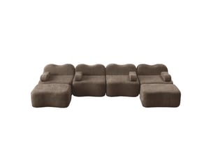 Canapé 4 places avec 2 poufs - 384x167x70 cm - canapé panoramique u velours mousse 32d sans structure 1100kg - marron