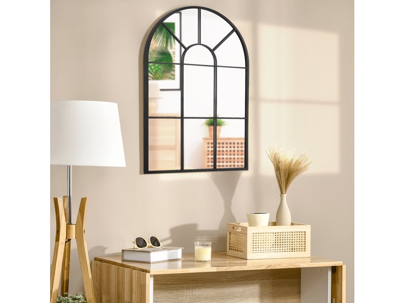  Miroir simple fenêtre arqué avec crochets muraux en métal noir, reflet clair sans distorsion 91 × 2 × 60 cm  - Conforama B
