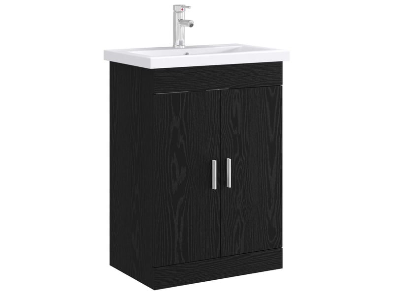  Meuble sous lavabo de salle de bain, commode chêne noir shl3732  - Conforama C