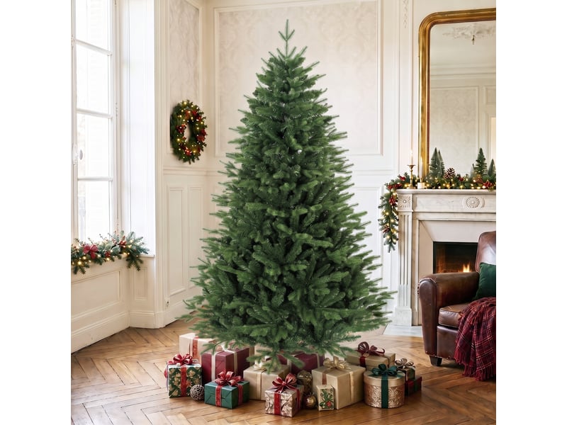  Sapin de noël artificiel touffu grande taille h.180cm épicéa piètement bois  - Conforama B