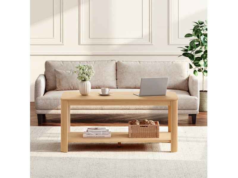  Table basse 100x50x45 cm en panneau de particules avec rangement ouvert naturel chicfurn  - Conforama B