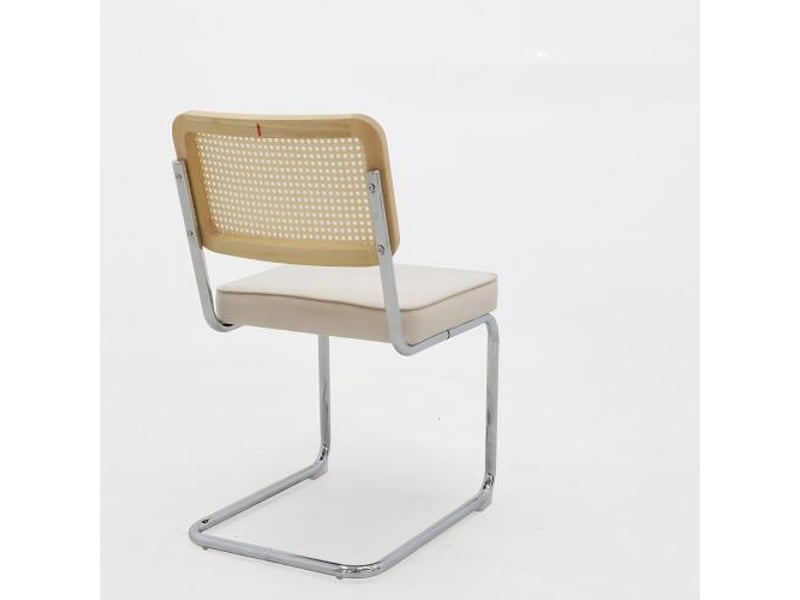  Ensemble de 4 chaises velours et rotin, pieds chromés, design breuer mid-century, chaises à manger salon et cuisine  - Conforama A
