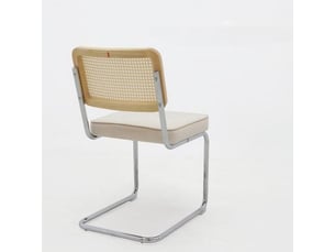 Ensemble de 4 chaises velours et rotin, pieds chromés, design breuer mid-century, chaises à manger salon et cuisine