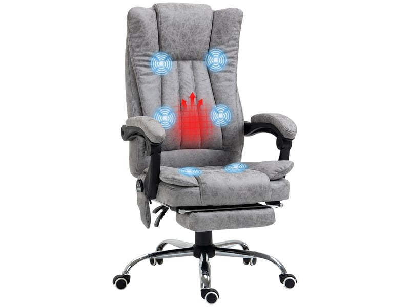 Fauteuil de bureau massant et chauffant, chaise de bureau, simili cuir, 62x67x120cm, gris  - Conforama B