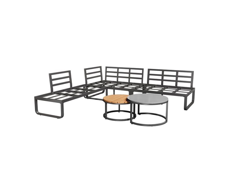 Salon de jardin 5 places 123,5 cm – gris – tables basses gigognes, coussins et pieds réglables - Conforama D