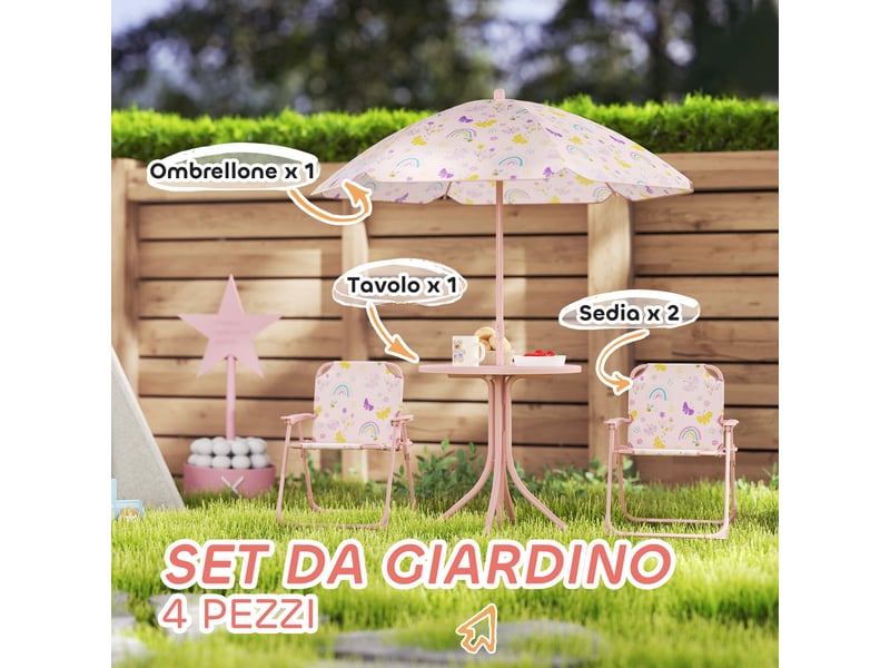  Ensemble de jardin pour enfants de 2 à 5 ans comprenant une table ronde, 2 chaises pliantes et un parasol, rose  - Conforama E
