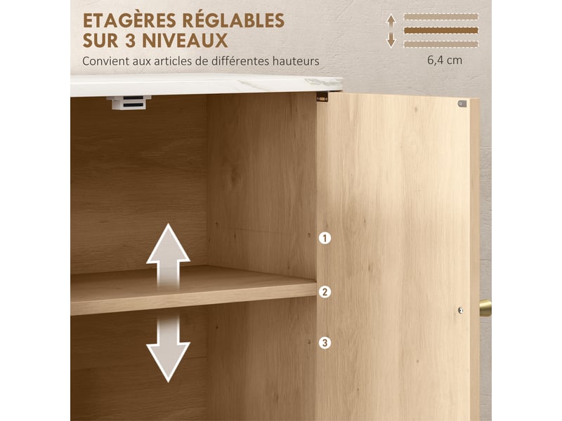 Armoire murale de salle de bain, 60 x 18 x 70 cm chêne, meuble de rangement avec compartiment ouvert et étagère réglable - Conforama E