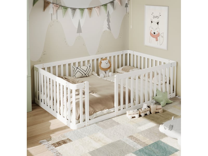  Lit simple 90x200 cm avec barrière semi fermée en pin blanc  - Conforama C