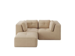 Canapé d’angle modulable 2 places velours côtelé beige – 208 x 177 x 69 cm