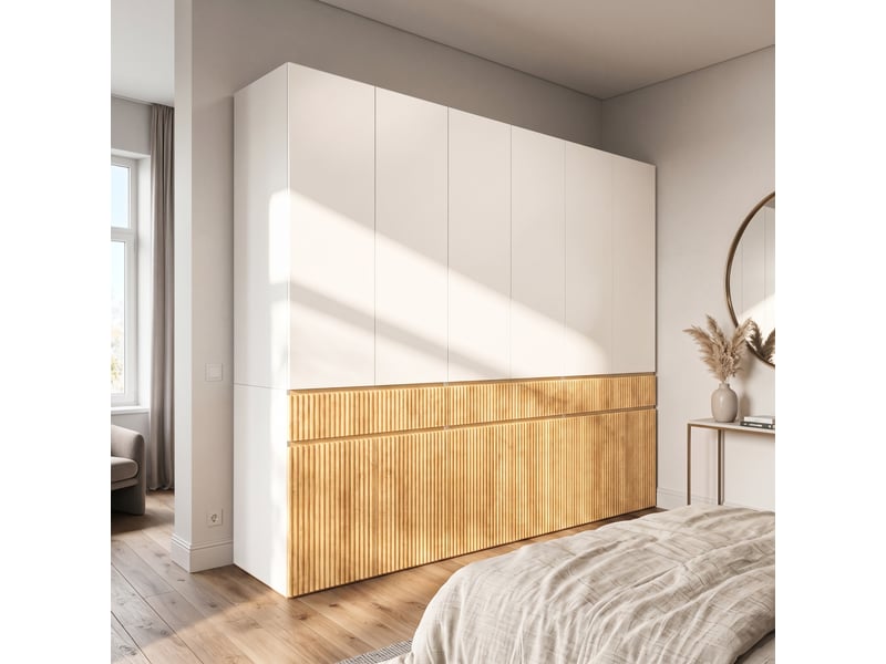 Armoire 270 x 50 x 200 cm avec 12 portes, 3 penderies et 3 tiroirs, grand meuble de rangement à portes battantes, design moderne pour chambre, entrée ou bureau OPULERANE TRADING LTD - Conforama E