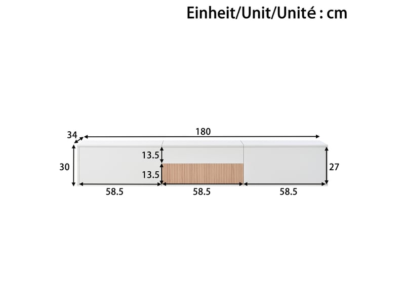  Meuble tv 180 cm mural ou sur pied avec support pour vidéoprojecteur - blanc et bois  - Conforama C