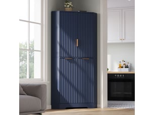 Buffet de cuisine 4 portes 60x60x172 cm - meuble d'angle avec étagères réglables et fixation anti-basculement - bleu