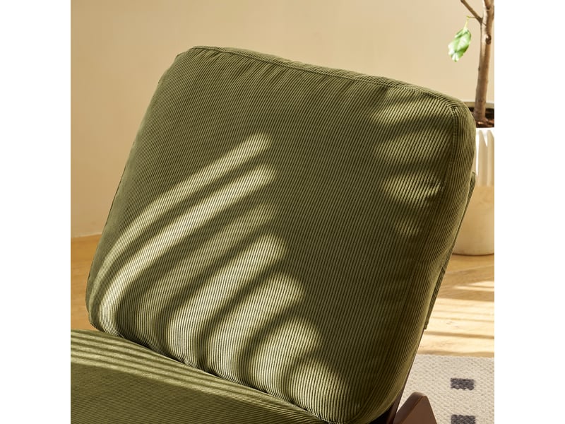  Fauteuil à bascule confortable en velours côtelé, fauteuil d'allaitement pour bébé avec cadre en bois massif, 90x61,5x71,9 cm  - Conforama W