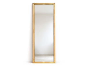Miroir sur pied rectangulaire pleine longueur 160 x 50 cm – grand miroir psyché autoportant avec cadre mouluré en bois massif et verre hd anti-déformation pour chambre, dressing et salon – bois naturel