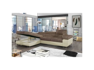 Canapé d'angle gauche fixe <strong></strong> <strong></strong> 4 places Tissu beige avec coffre de rangement