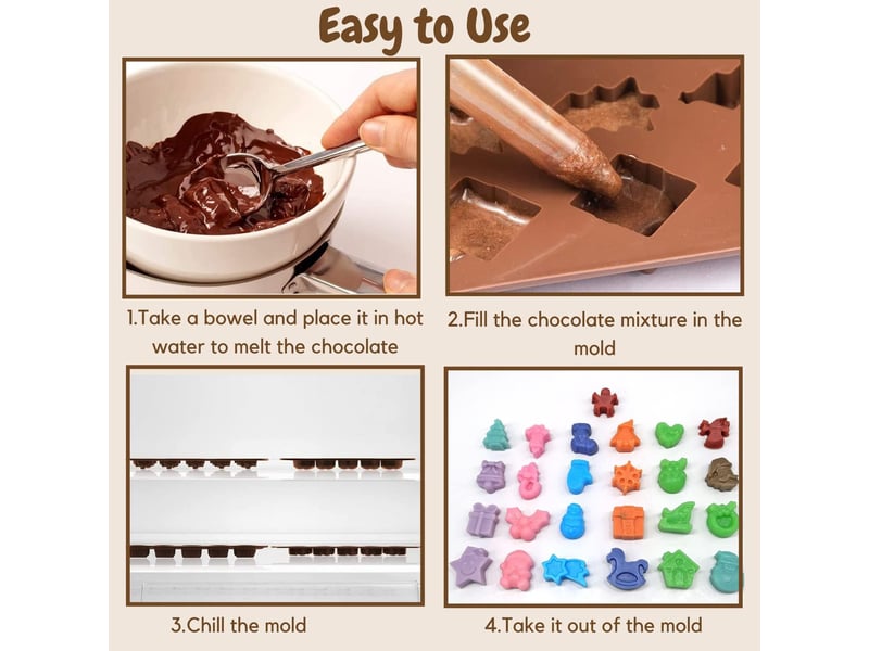  Moule à chocolat de noël en silicone - 25 cavités antiadhésives pour bonbons et gâteaux - formes thématiques pour bricolage  - Conforama C