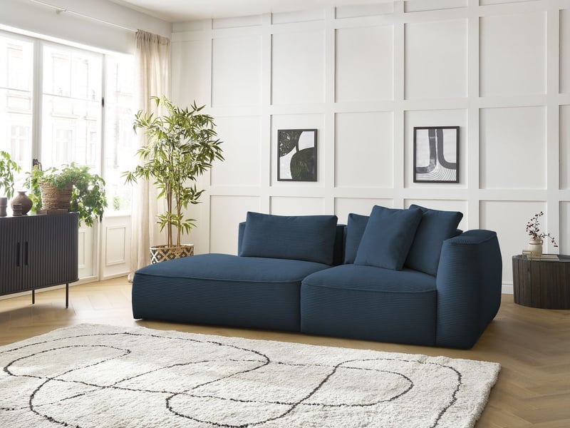  Bobochic canapé droit fixe 3 places leopold velours côtelé bleu foncé  accoudoir droit LEOPOLD - Conforama D