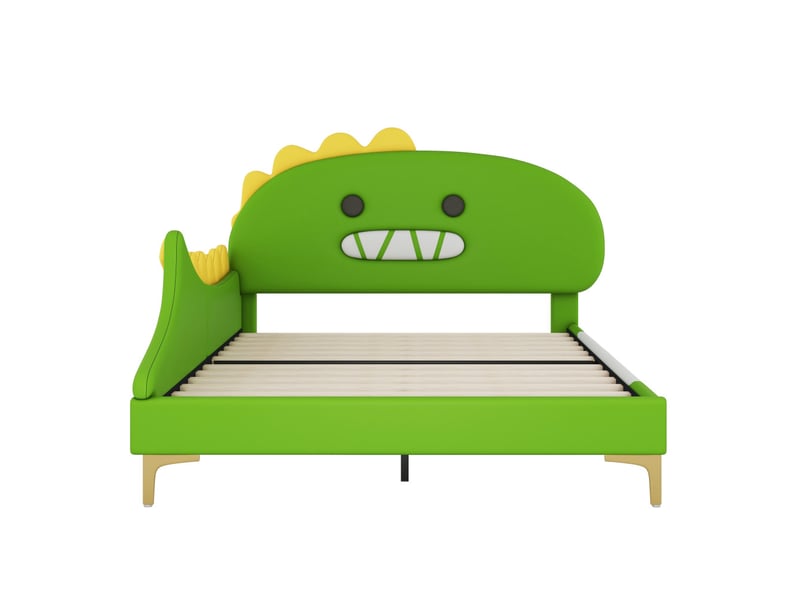  Lit enfant 140 x 200 cm, motif dinosaure, lit plat, en polyuréthane, vert  - Conforama D