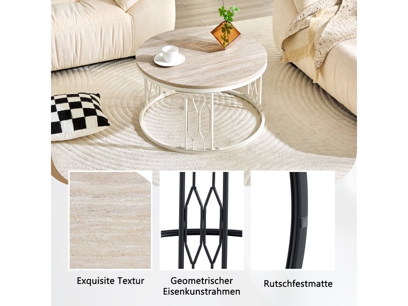  Table basse ronde avec espace ouvert en mdf et métal pour salon diamètre 70 cm, hauteur 40,5 cm blanc  - Conforama C
