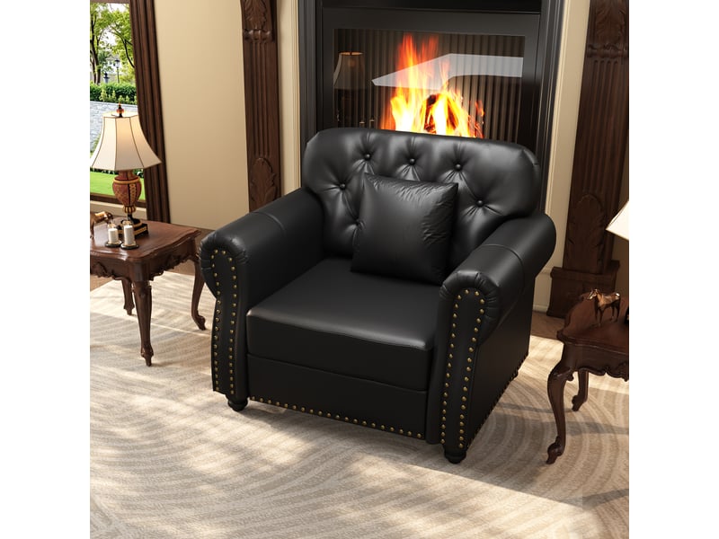  Fauteuil individuel chesterfield duboisdesign simili cuir noir 105×76×86 cm  - Conforama B