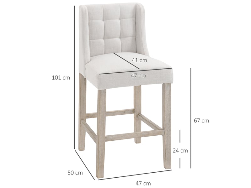  Ensemble de 2 tabourets de bar capitonnés, en bois massif, avec repose-pieds, 47 cm x 50 cm x 101 cm, gris et naturel  - Conforama E