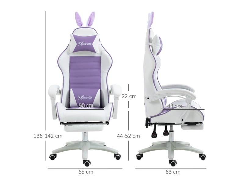  Fauteuil de jeu avec oreilles de lapin, repose-pieds, coussins, inclinable et hauteur réglable, violet  - Conforama E
