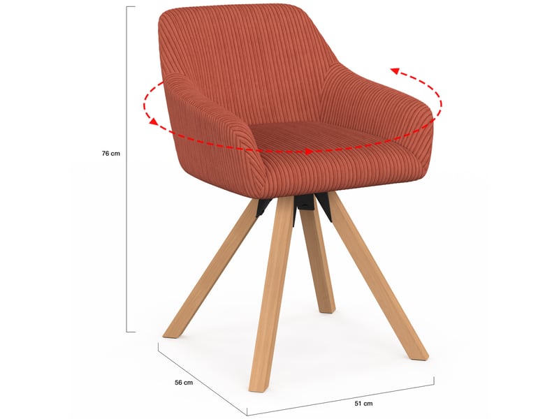  Lot de 2 chaises pivotantes de salle à manger, fauteuils de table jany en velours côtelé terracotta  - Conforama E
