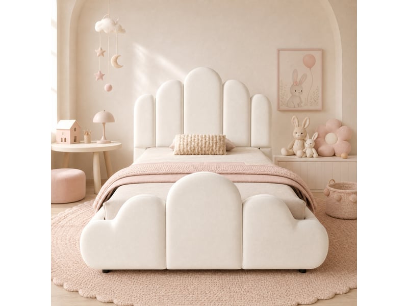  Lit enfant 90x200 cm angles arrondis en velours beige  - Conforama C