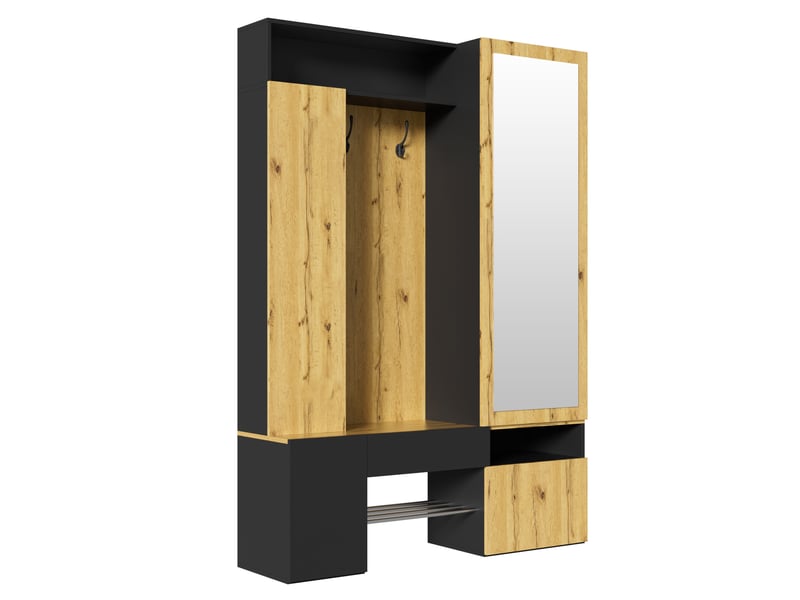  Vestiaire d'entrée avec miroir et range-chaussures mdf noir et naturel 127x35x180.5 cm GL4989S - Conforama A