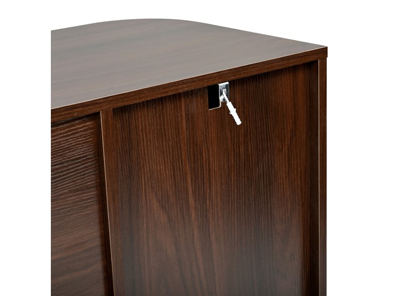  Meuble tv et buffet avec rangements fermés et tiroirs, poignées noires, pieds en métal, mdf noyer, pour salon  - Conforama E
