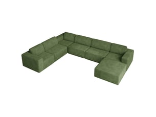 Canapé modulaire panoramique 7 places ouvert à droite,velours côtelé,1 pouf,canapé compressé pour grand salon,404x303x82cm,vert
