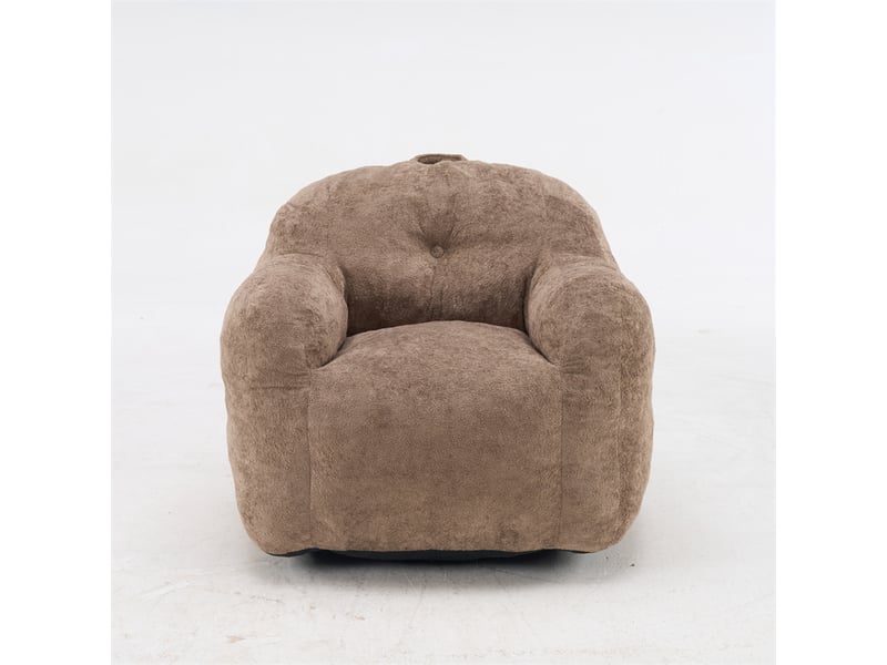  Pouf fauteuil kaki en fausse fourrure avec accoudoirs, rembourré mousse  - Conforama A