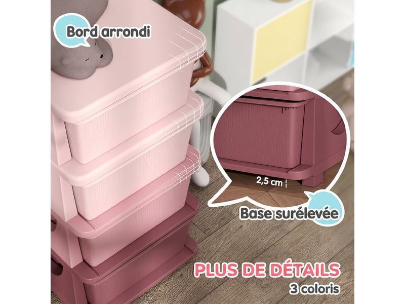  Organisateur de jouets pour enfants avec 4 tiroirs à 4 niveaux, boîtes de rangement en plastique, rose, 37 x 37 x 76 cm  - Conforama E