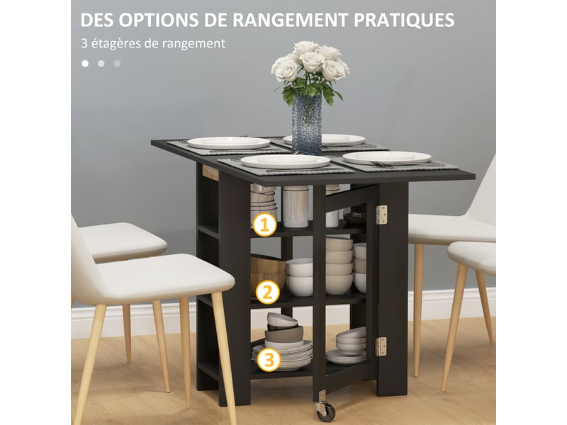 Table de cuisine table de salle à manger pliable amovible 3 étagères 2 abattants design moderne 120 x 60 x 75 cm noir - Conforama D