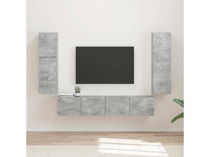  Ensemble meuble tv - banc tv - meuble de rangement 4 pcs gris béton bois d'ingénierie  - Conforama B