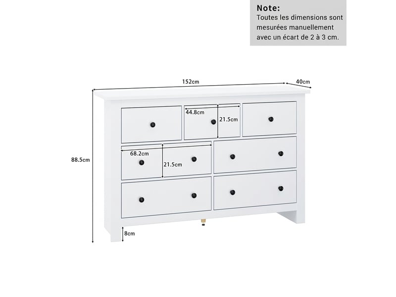 Buffet blanc 7 tiroirs moderne minimaliste meuble de rangement cuisine 152x40x89cm - Conforama C