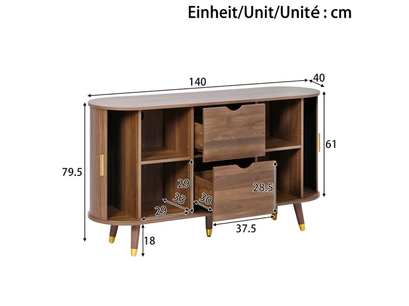  Ensemble de meubles de salon modenvie 3 pièces noyer avec table basse à plateau relevable, meuble tv et buffet  - Conforama E