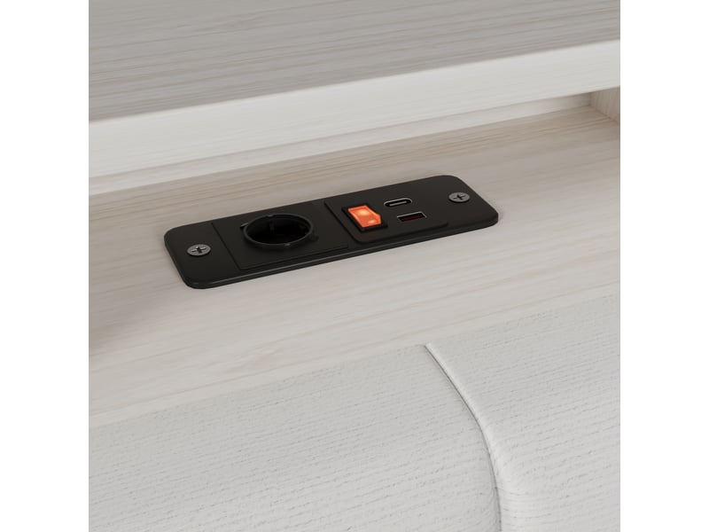 Lit 90x190 cm led, lit simple avec 2 tiroirs et usb type-c, velours blanc, sans matelas - Conforama R