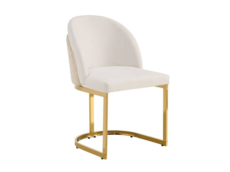  Lot de chaises 4 pièces assise confortable en tissu chenille respirant style moderne pieds galvanisés beige et or  - Conforama A