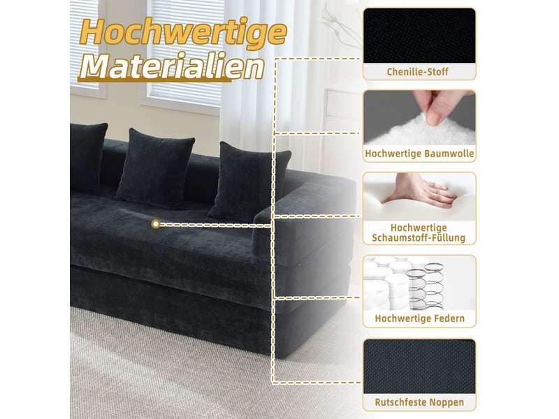  Canapé modulable 198 cm en blocs-chenille avec rangement latéral-design diy-lounge-noir  - Conforama D