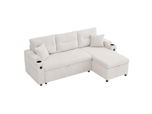 Canapé d'angle réversible convertible MODENVIE  3 places Velours côtelé beige avec coffre de rangement
