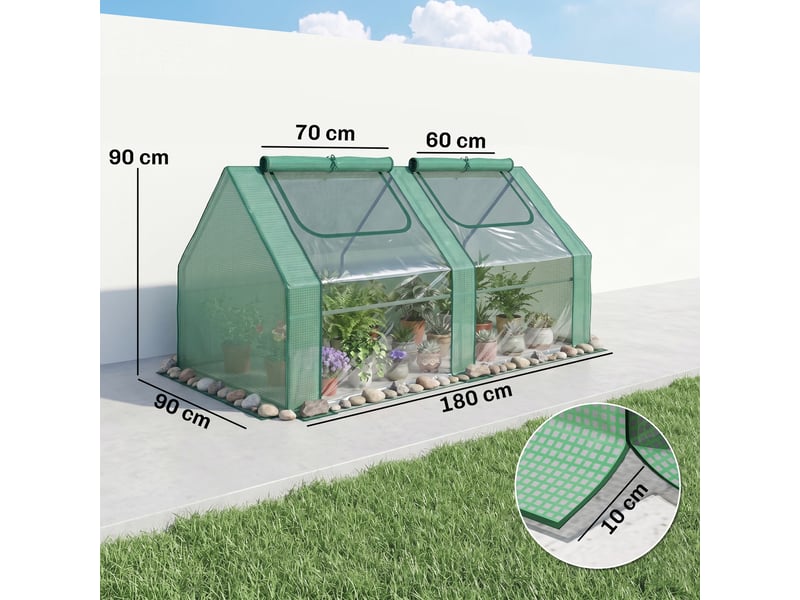  Serre pour légumes avec 2 bâches en pe et pvc, structure en acier - verte 180 x 90 x 90 cm  - Conforama E