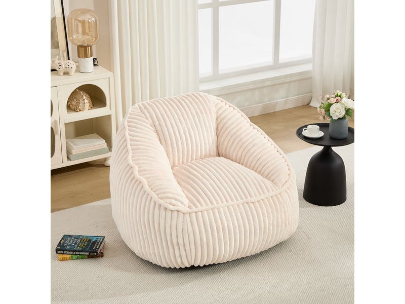  Fauteuil poire 98 x 92 x 73 cm, pouf géant en peluche rayée, rembourrage en mousse à mémoire de forme, moelleux et confortable  - Conforama B