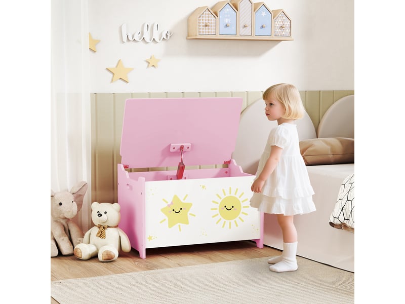  Coffre de rangement pour jouets et vêtements d'enfants avec couvercle, 60 x 37 x 39 cm, rose  - Conforama D